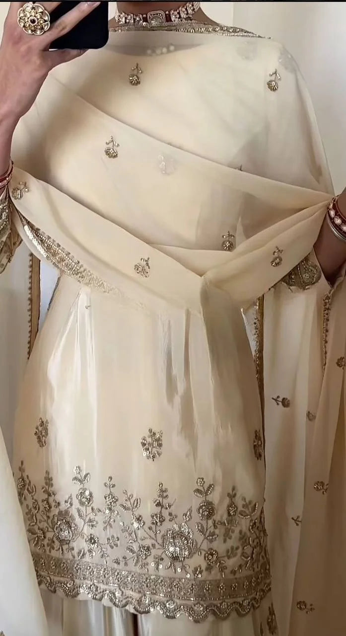 Graceful Sequence Embroidered Top with Sharara and Dupatta - Eid Outfit