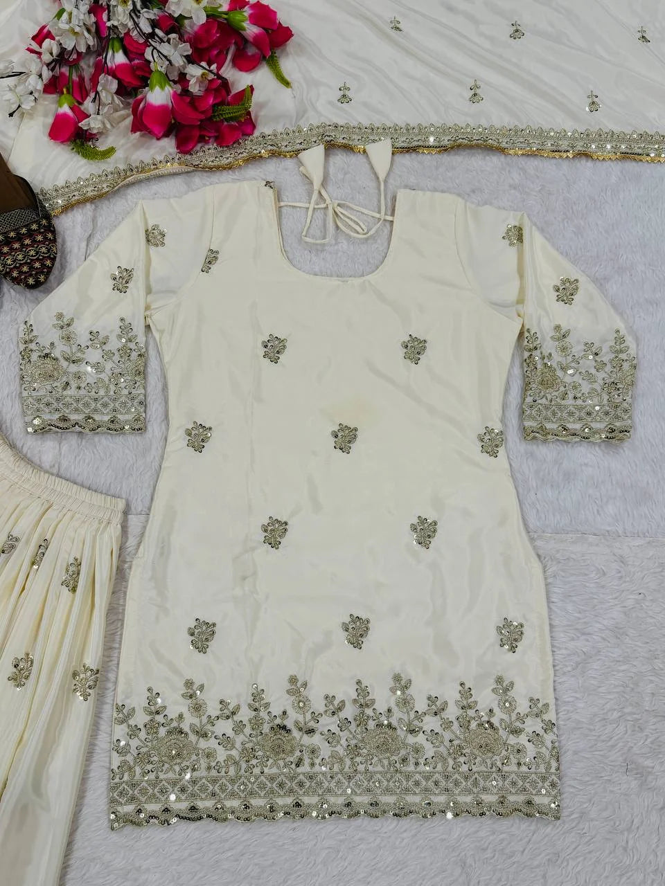 Graceful Sequence Embroidered Top with Sharara and Dupatta - Eid Outfit