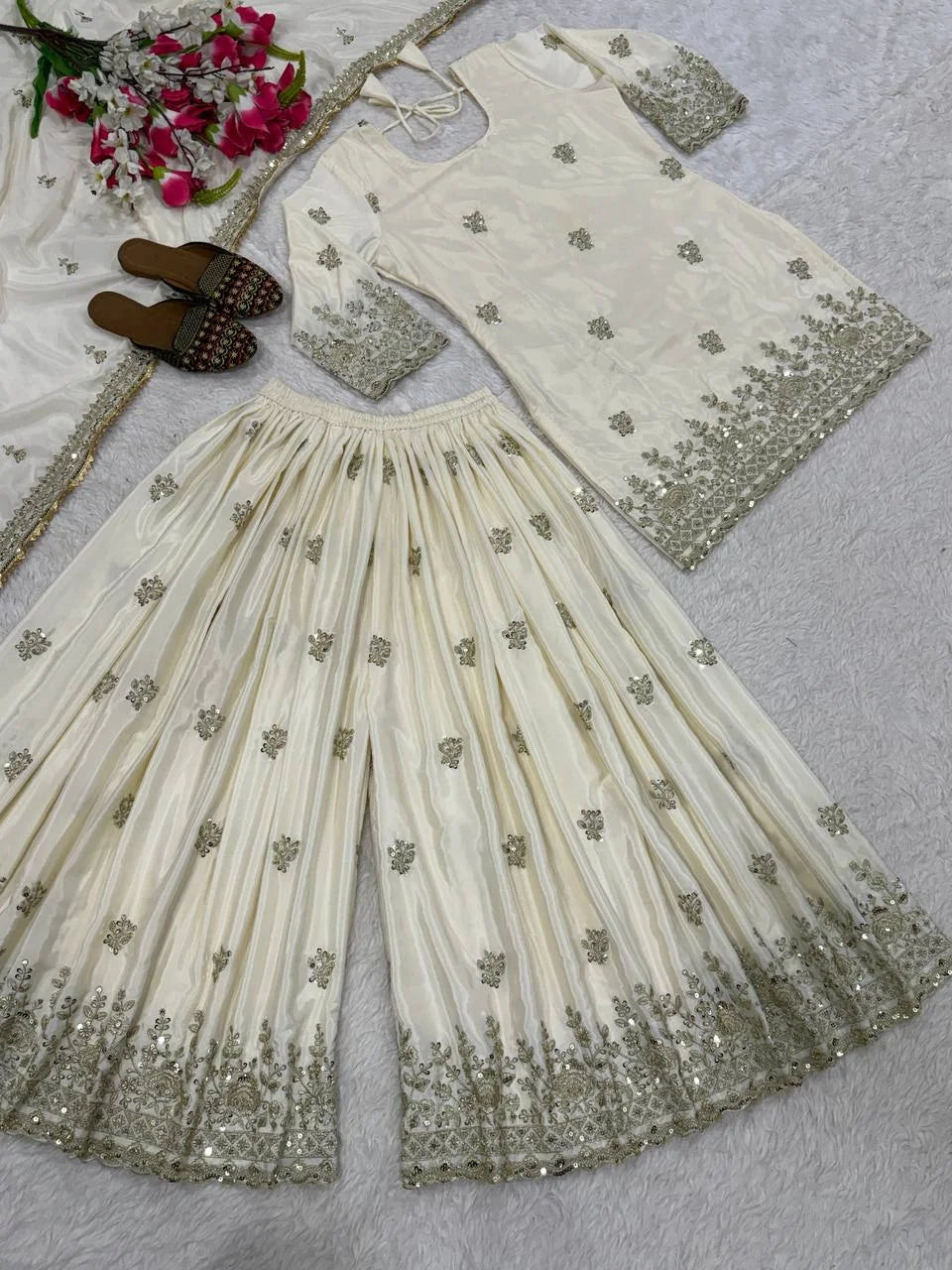 Graceful Sequence Embroidered Top with Sharara and Dupatta - Eid Outfit