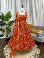 Orange Designer Anarkali Set â€“ Premium Fendy Silk with Sequin Work