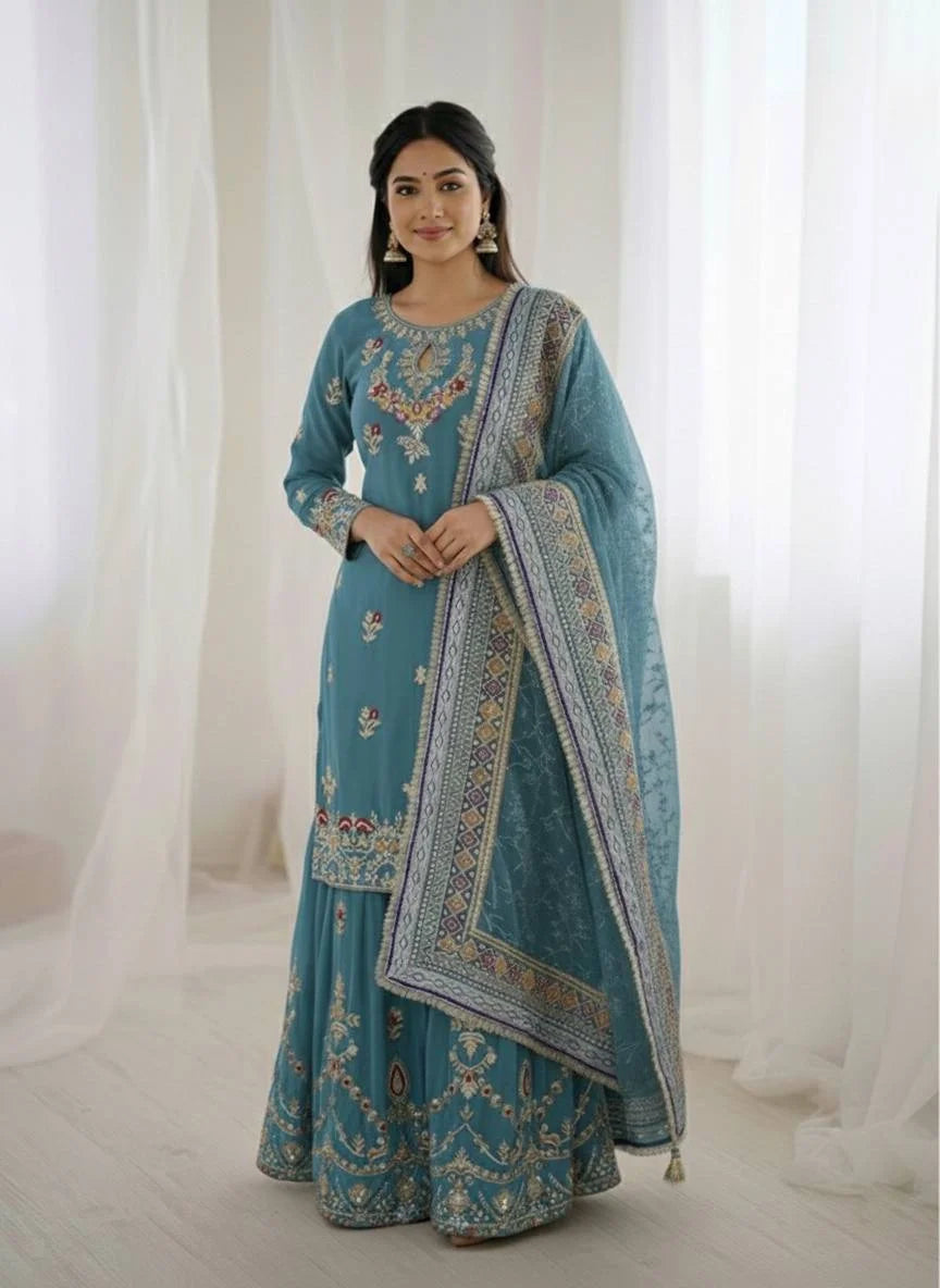 Traditional Sequin Embroidery Sharara Palazzo Set - Ready to Wear