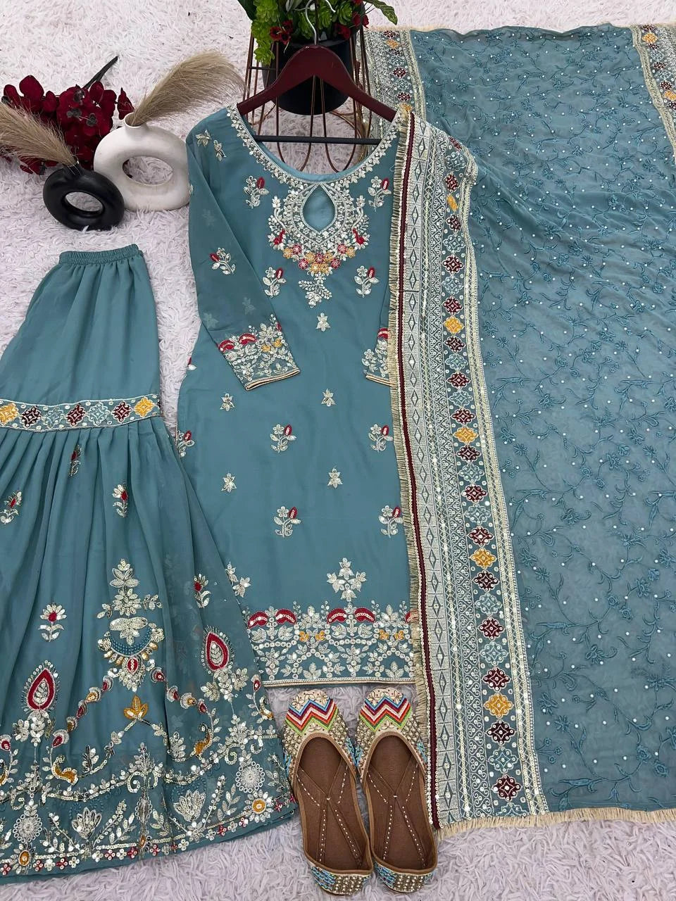 Traditional Sequin Embroidery Sharara Palazzo Set - Ready to Wear
