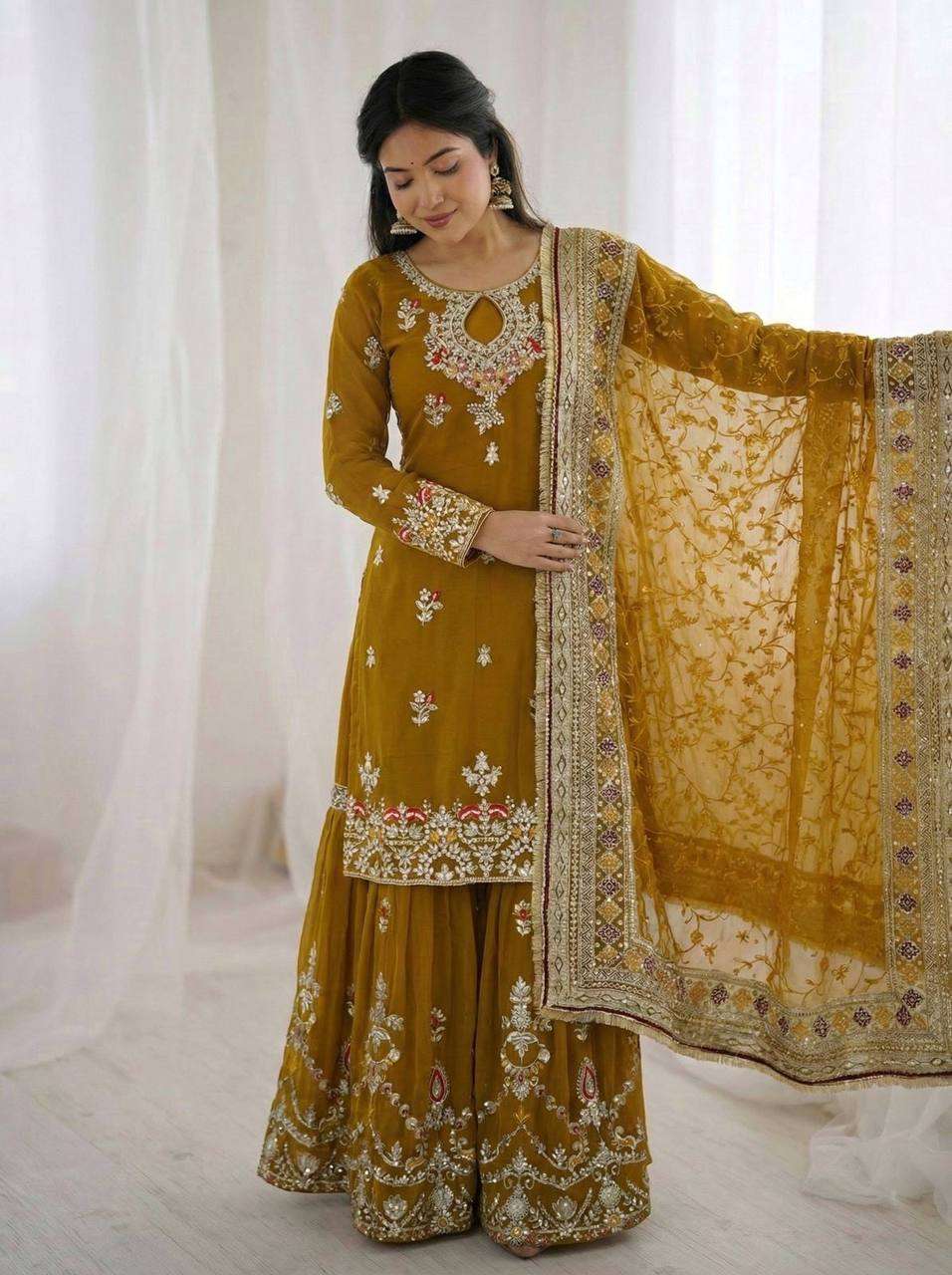 Festive Wear Embroidered Top & Sharara Palazzo Set