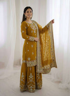 Festive Wear Embroidered Top & Sharara Palazzo Set