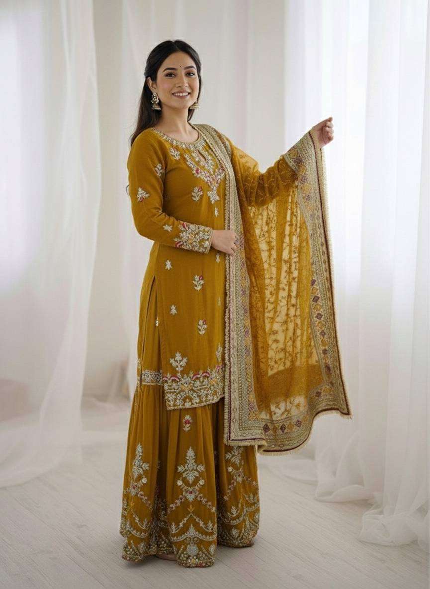 Festive Wear Embroidered Top & Sharara Palazzo Set