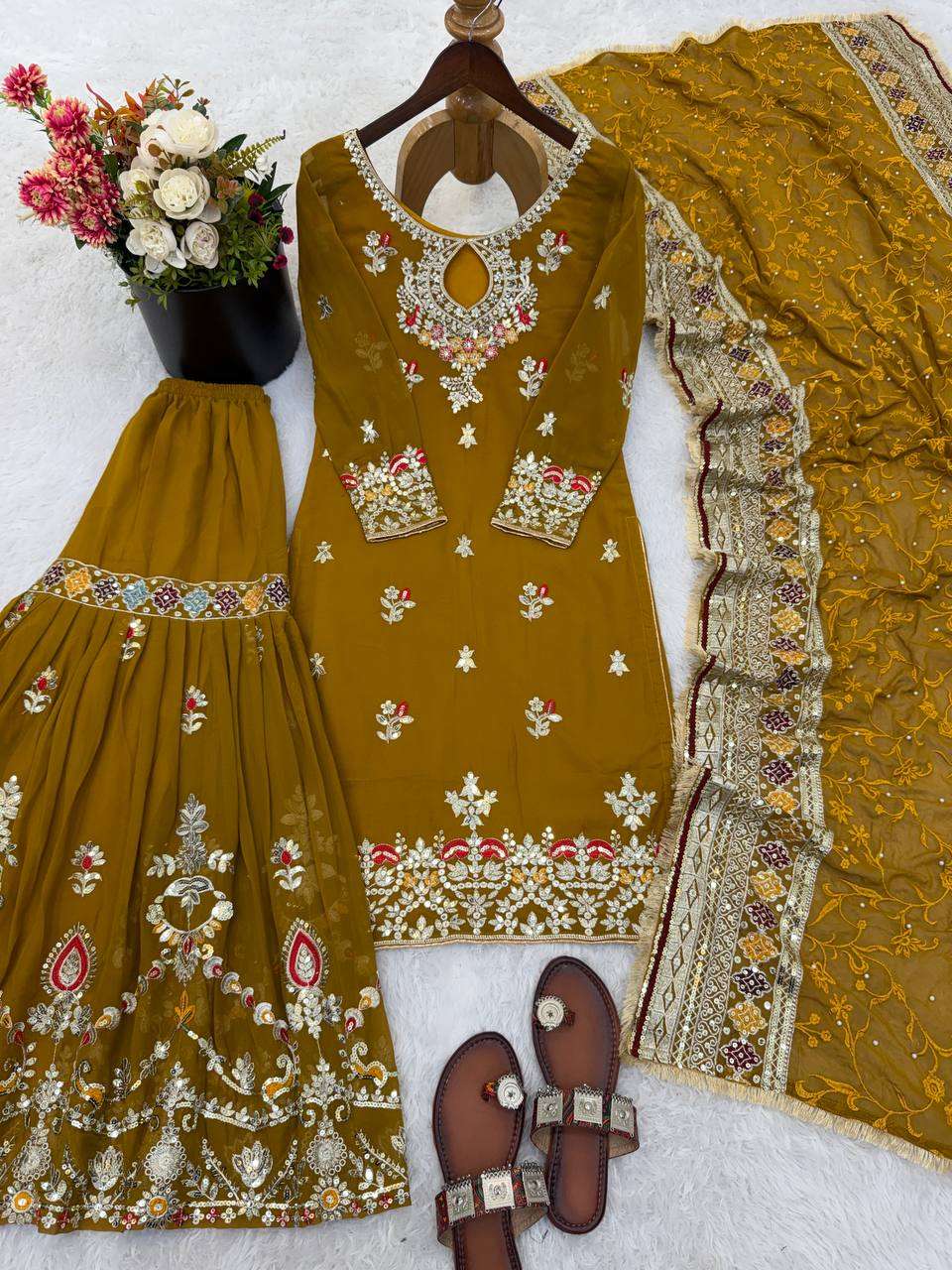 Festive Wear Embroidered Top & Sharara Palazzo Set