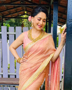 Madhuri Dixitâ€“Inspired Banarasi Crush Twill Saree with Sequins Embroidery