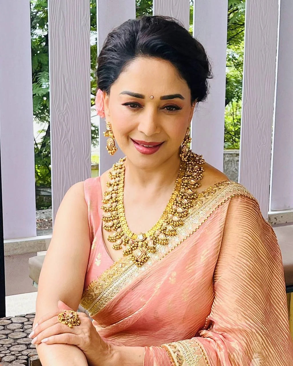 Madhuri Dixitâ€“Inspired Banarasi Crush Twill Saree with Sequins Embroidery