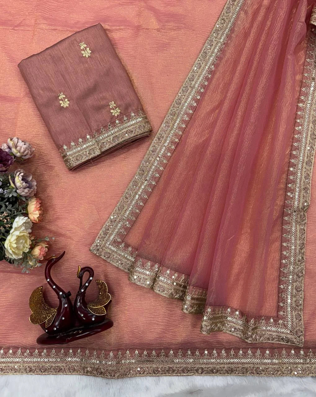 Madhuri Dixitâ€“Inspired Banarasi Crush Twill Saree with Sequins Embroidery