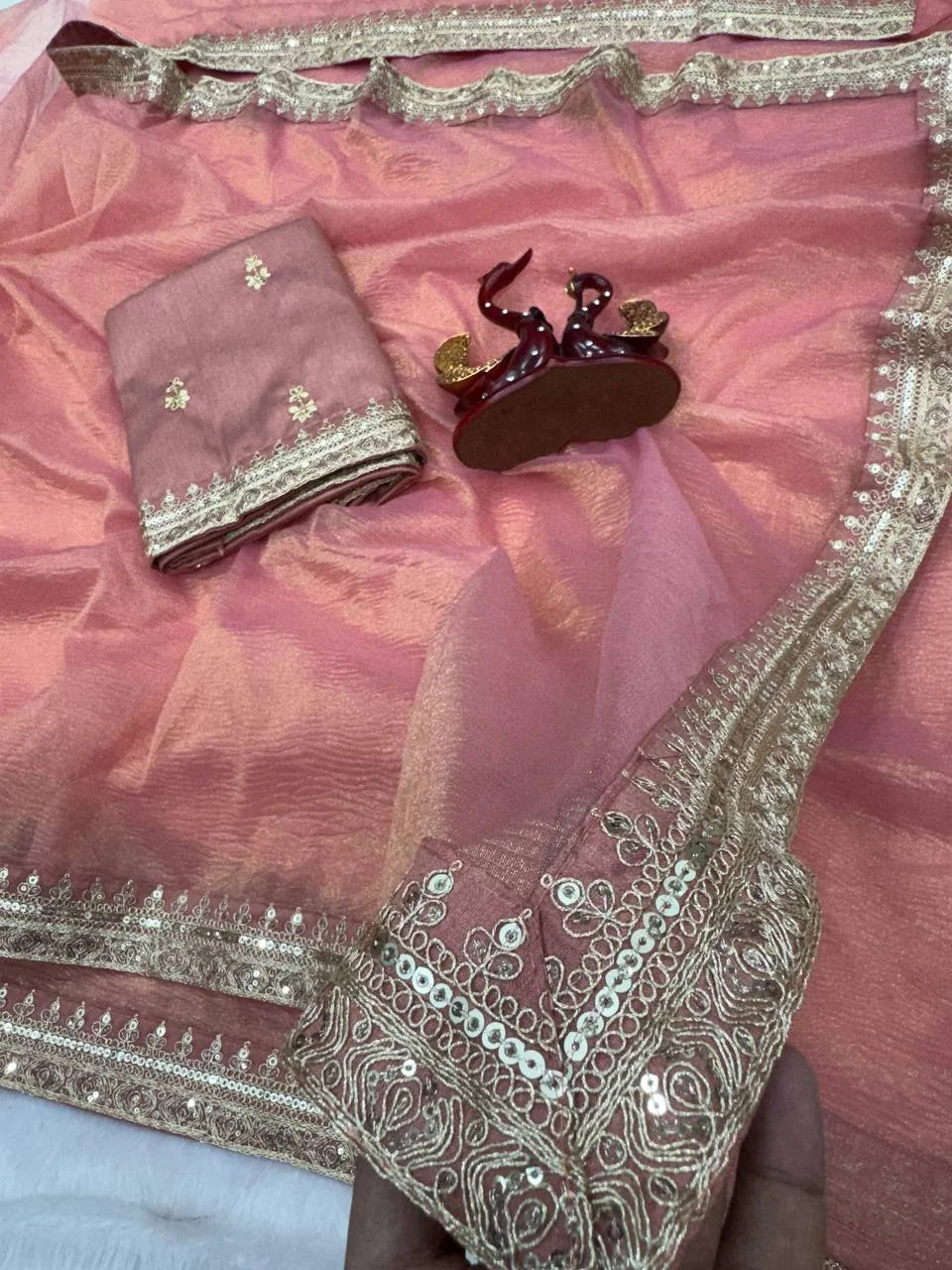 Madhuri Dixitâ€“Inspired Banarasi Crush Twill Saree with Sequins Embroidery