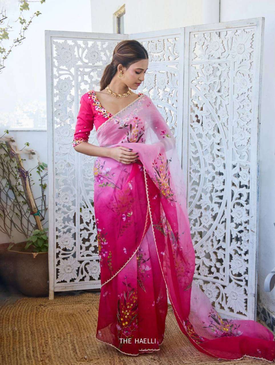 Occasion Wear Tebby Silk Saree with Exquisite Hand Embroidery