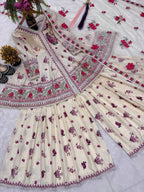Premium Ivory Wedding & Party Wear Peplum Sharara With Embroidered Dupatta