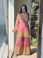 Pink Fendy Silk Embroidered Kurta Plazzo Set with Dupatta