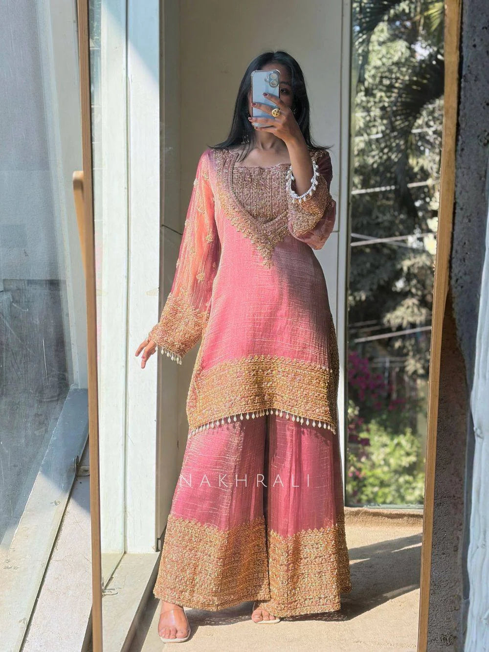 Pink Fendy Silk Embroidered Kurta Plazzo Set with Dupatta