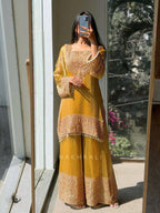 Royal Look Heavy Embroidered Fendy Silk Yellow Suit with Dupatta