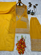 Royal Look Heavy Embroidered Fendy Silk Yellow Suit with Dupatta