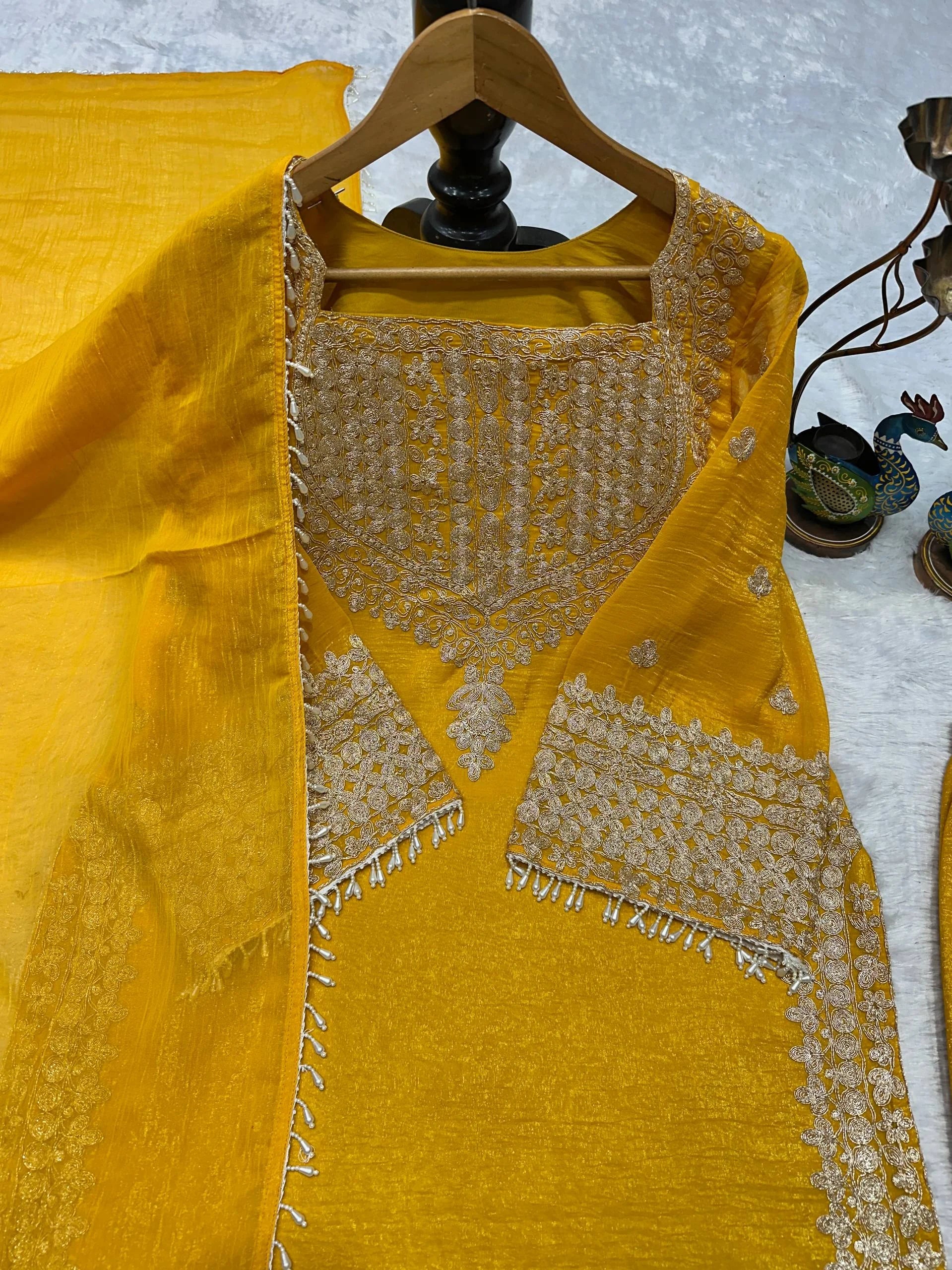Royal Look Heavy Embroidered Fendy Silk Yellow Suit with Dupatta