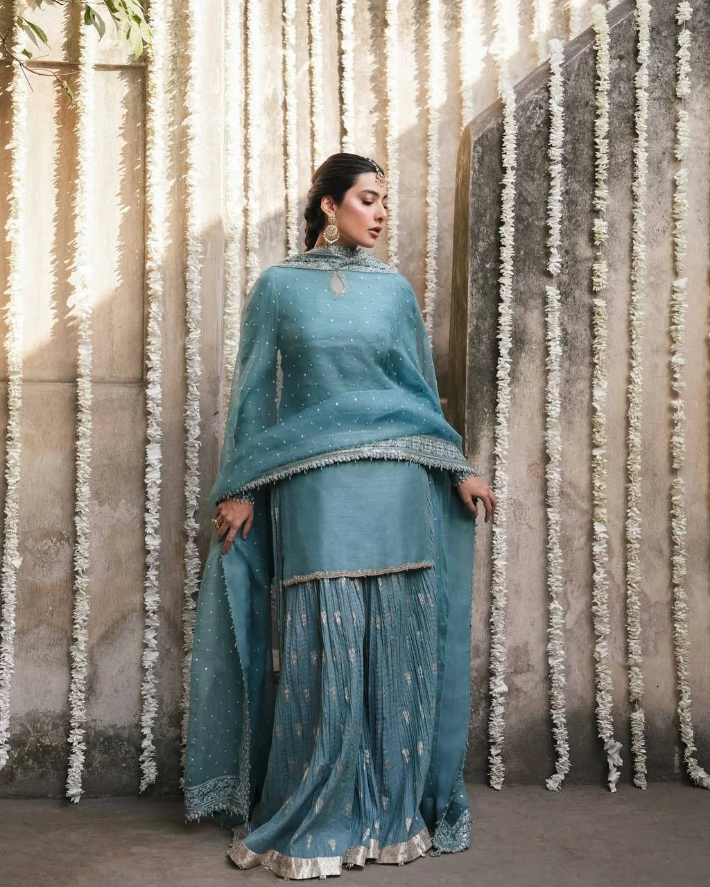 Traditional Embroidered Top Sharara Set with Dupatta