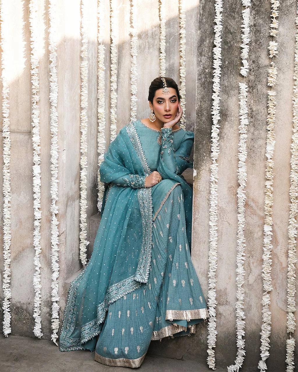 Traditional Embroidered Top Sharara Set with Dupatta