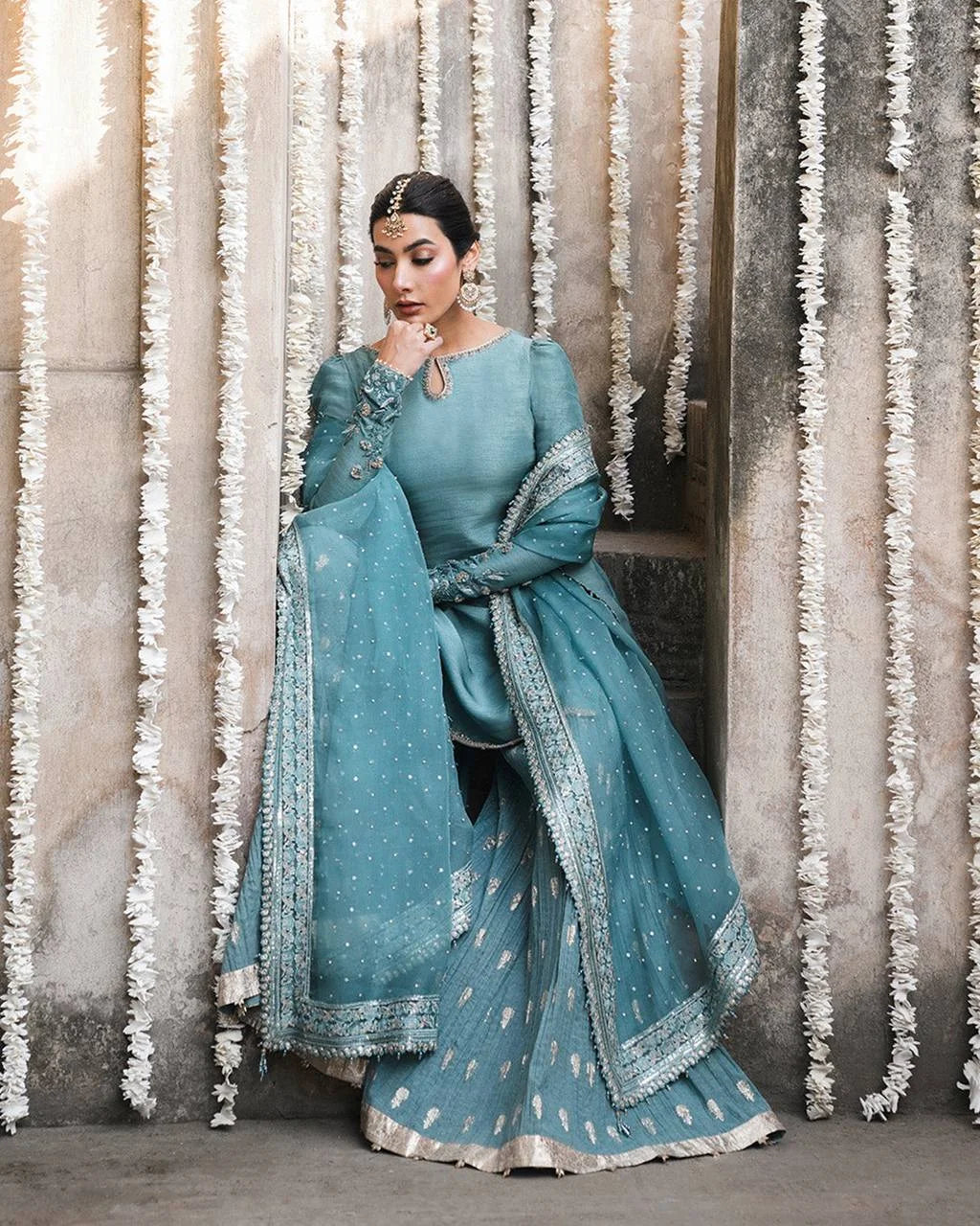 Traditional Embroidered Top Sharara Set with Dupatta