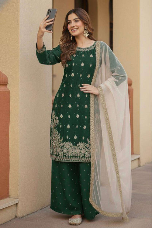 Boutique Style Green GMY Silk Handwork Kurta Pant Set