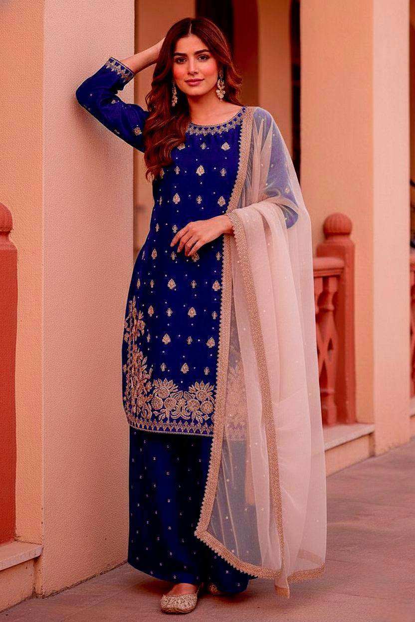 Designer GMY Silk Kurta Pant Set with Rivet Moti Handwork