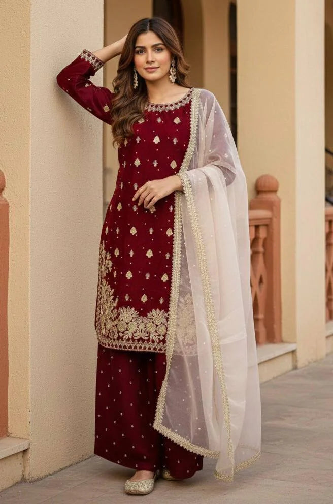 Royal GMY Silk Kurta Pant Set with Pearl & Sequence Detailing