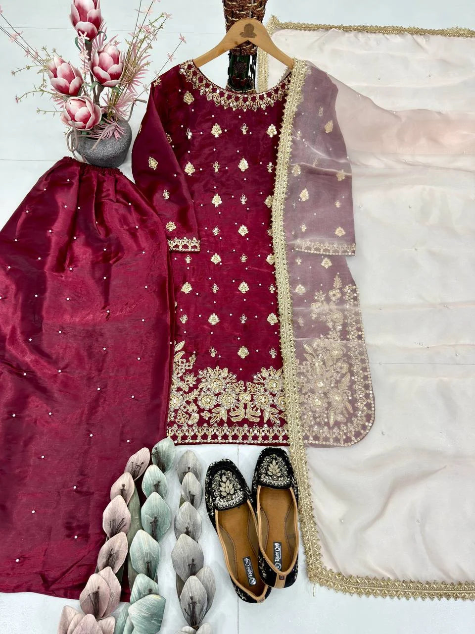 Royal GMY Silk Kurta Pant Set with Pearl & Sequence Detailing