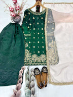 Boutique Style Green GMY Silk Handwork Kurta Pant Set