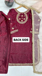 Royal GMY Silk Kurta Pant Set with Pearl & Sequence Detailing
