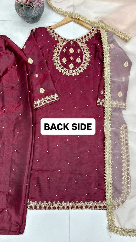 Royal GMY Silk Kurta Pant Set with Pearl & Sequence Detailing