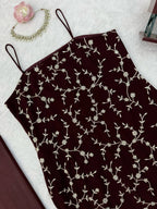 Rich Marron Thread And Sequence Work Kurti Pant With Dupatta For Special Occasions