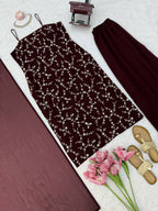 Rich Marron Thread And Sequence Work Kurti Pant With Dupatta For Special Occasions
