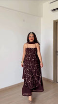 Rich Marron Thread And Sequence Work Kurti Pant With Dupatta For Special Occasions