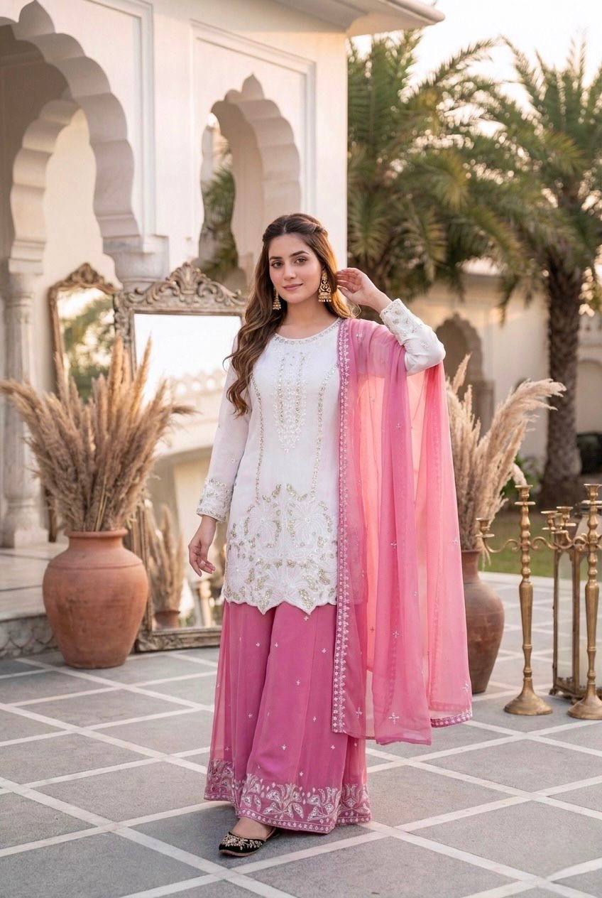 Beautiful Eid Collection Palazzo Suit with Elegant Sequence Dupatta