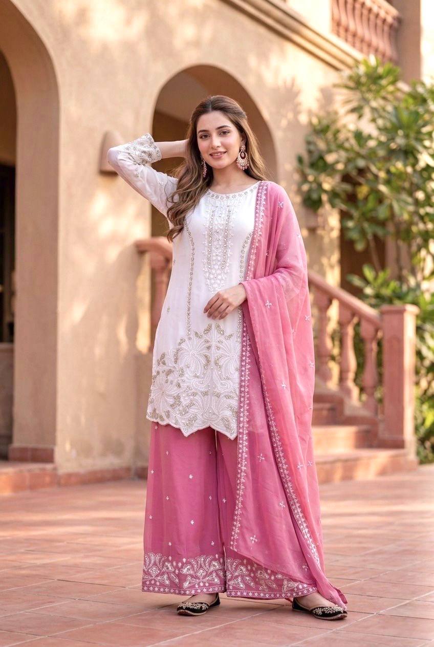 Beautiful Eid Collection Palazzo Suit with Elegant Sequence Dupatta