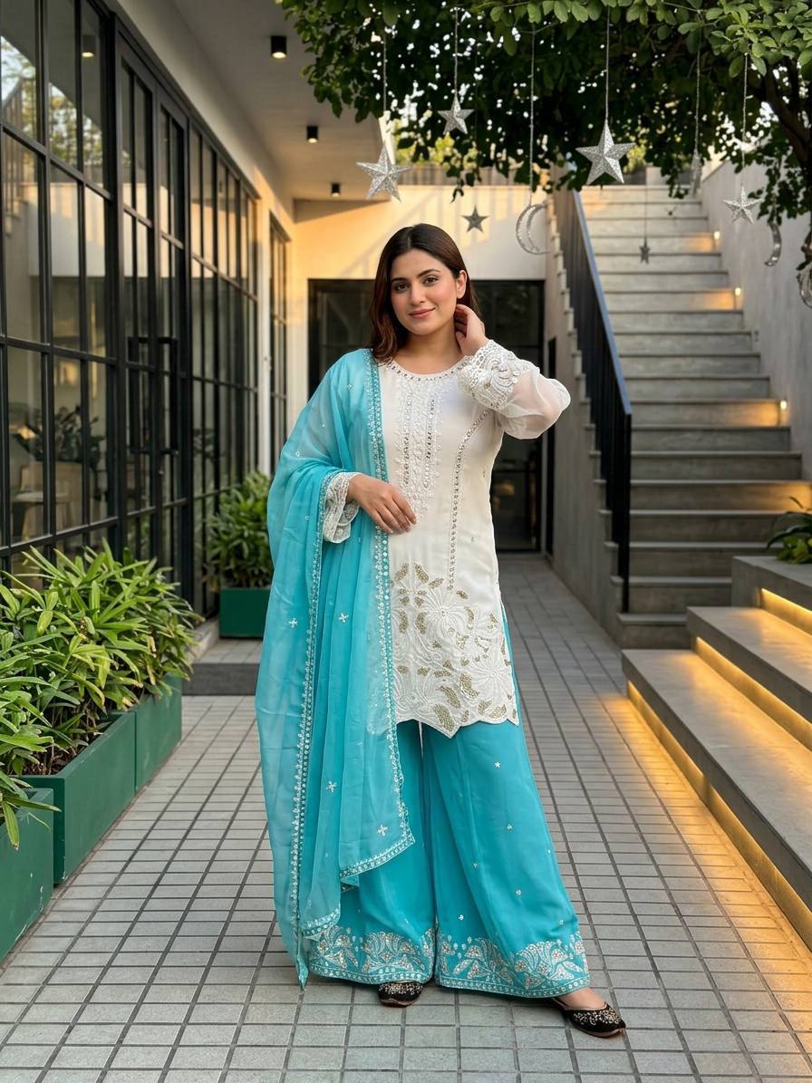 Premium Faux Georgette Ethnic Palazzo Set for Women Festive Fashion