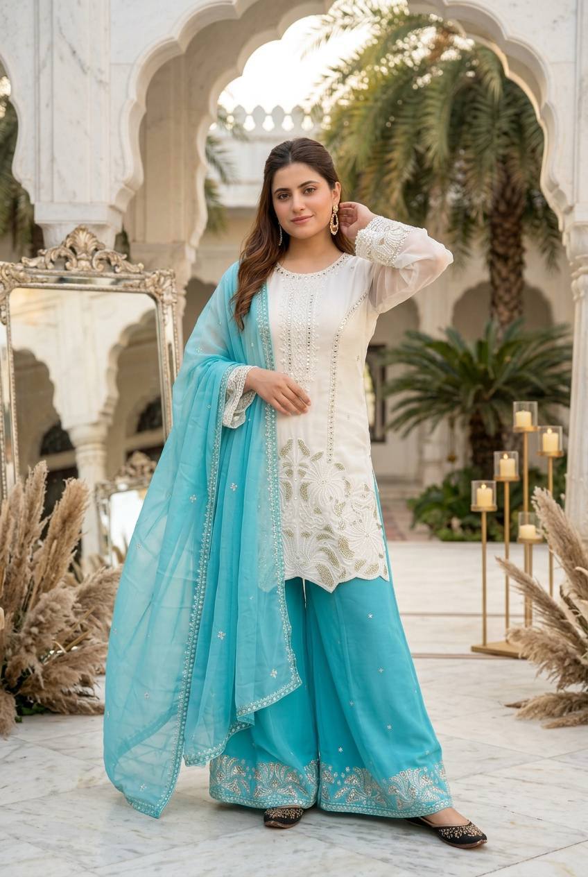 Premium Faux Georgette Ethnic Palazzo Set for Women Festive Fashion