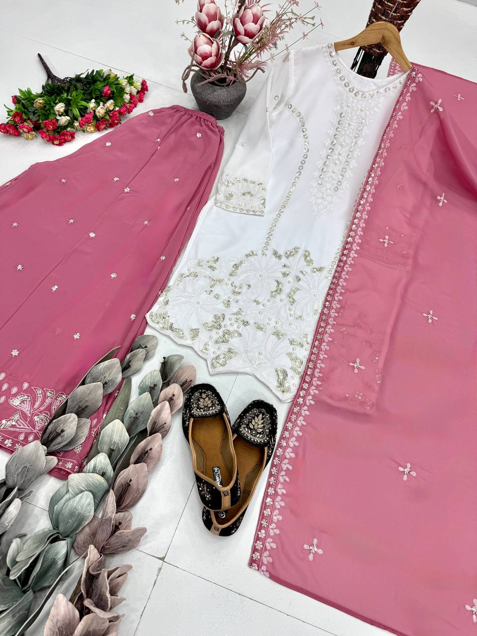 Beautiful Eid Collection Palazzo Suit with Elegant Sequence Dupatta