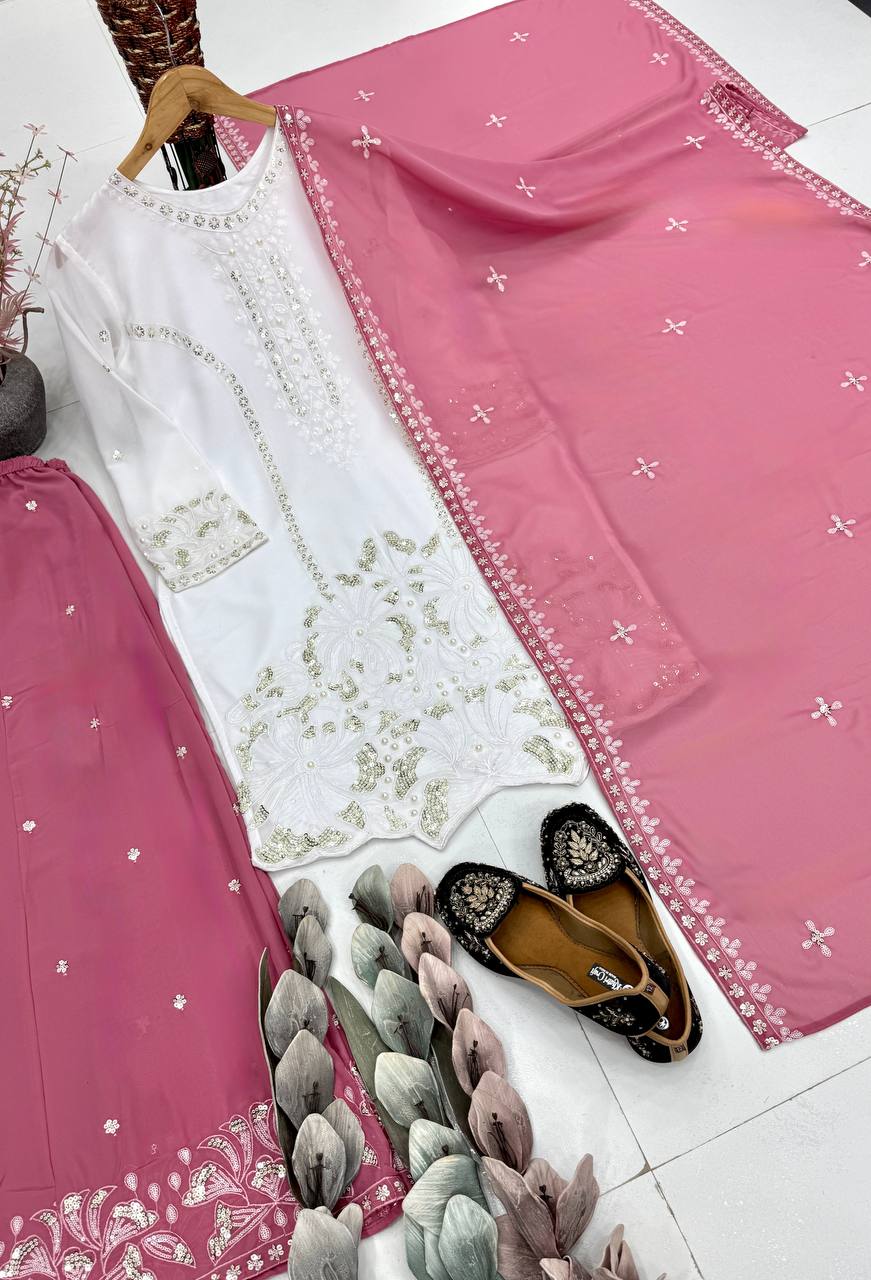 Beautiful Eid Collection Palazzo Suit with Elegant Sequence Dupatta