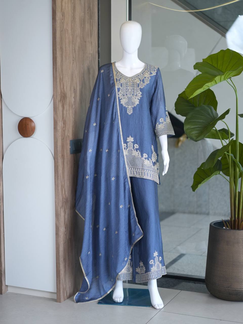 Stylish Ethnic Rangoli Crush Palazzo Set for Eid & Wedding Functions