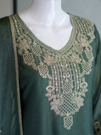 New Arrival Green Eid Wear Kurta Palazzo Dupatta Set for Women
