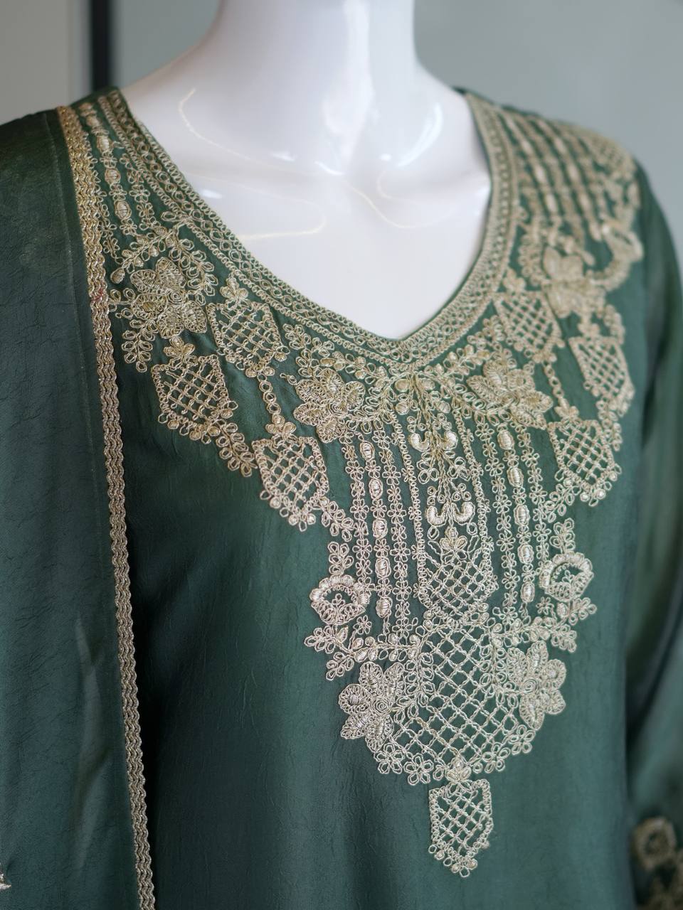 New Arrival Green Eid Wear Kurta Palazzo Dupatta Set for Women