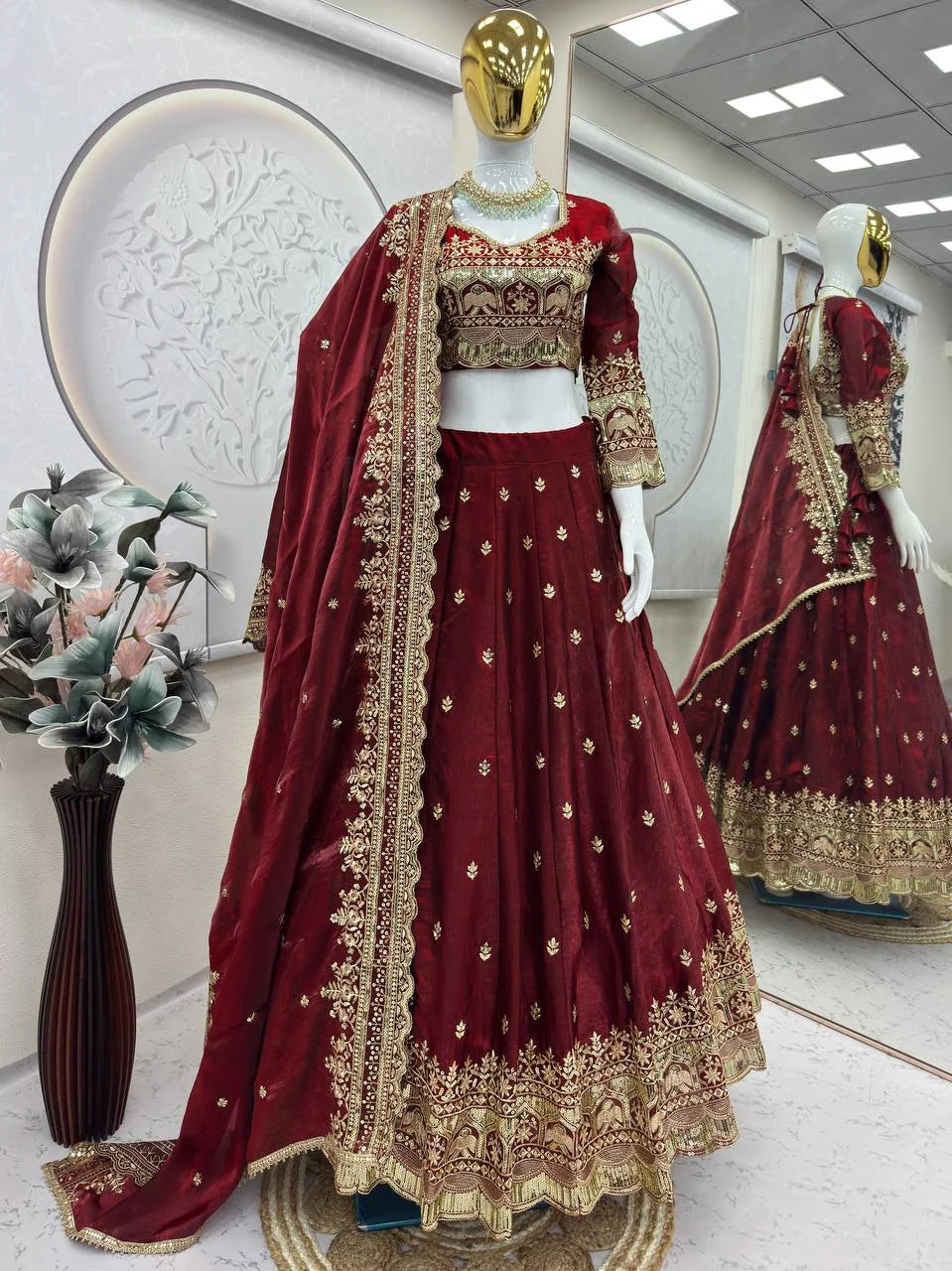 Elegant Full-Stitched Lehenga Choli in Two-Tone Fandy Silk