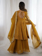 Chic Mustard Sharara Set : Crunchy Silk Embroidered Top With Dupatta