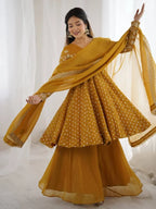 Chic Mustard Sharara Set : Crunchy Silk Embroidered Top With Dupatta
