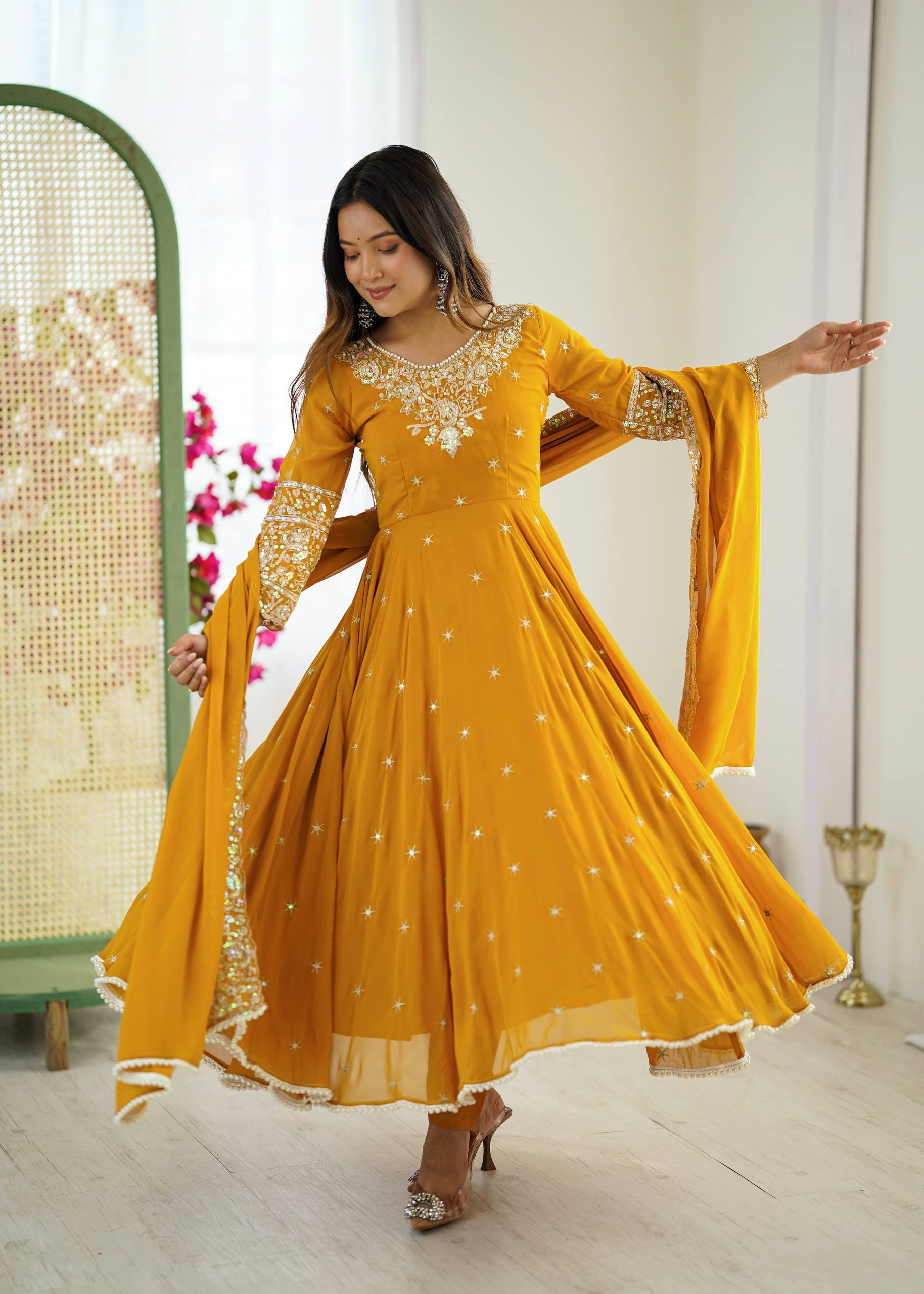 Elegant Embroidered Rembo Sequence Designer Anarkali Suit For Festivals