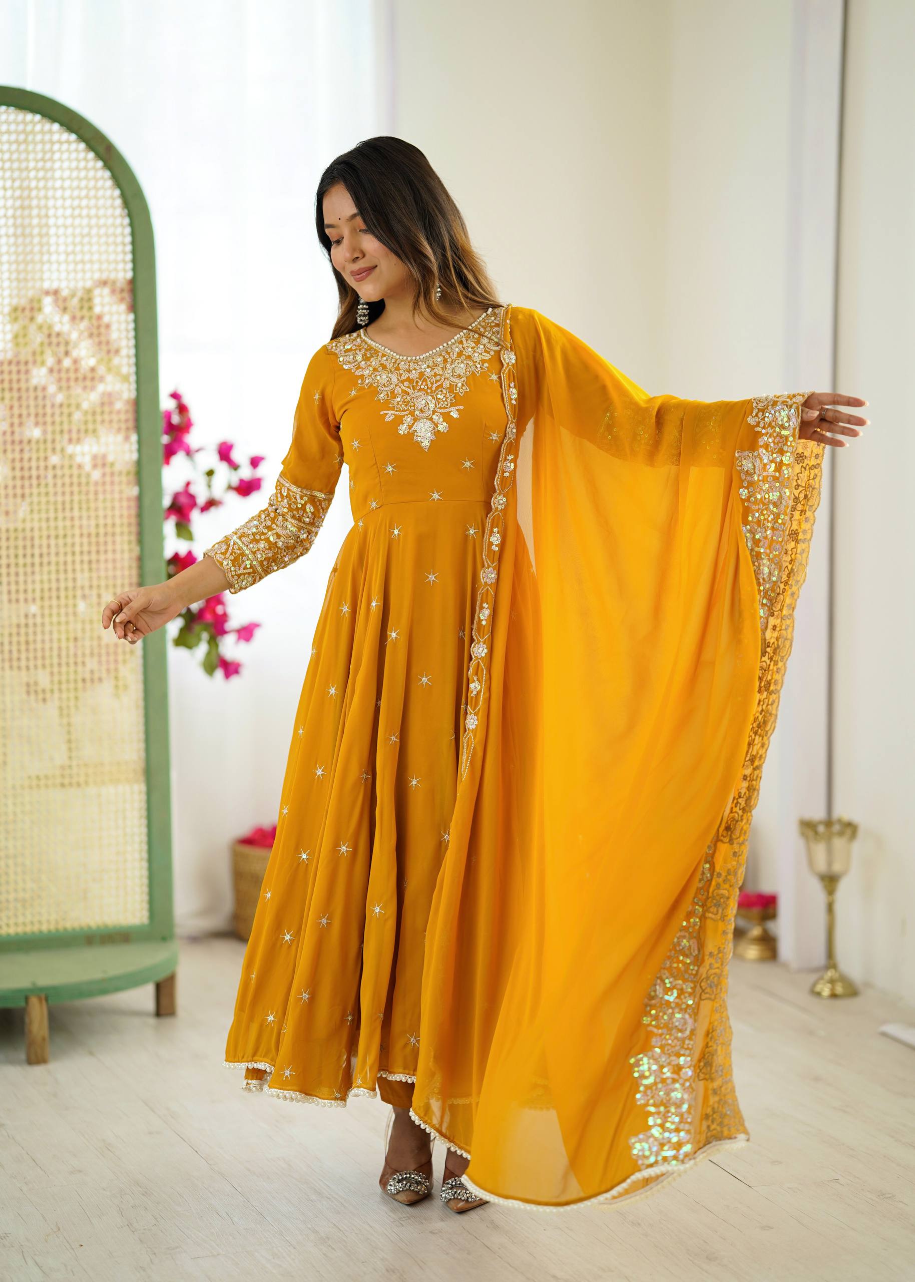 Elegant Embroidered Rembo Sequence Designer Anarkali Suit For Festivals