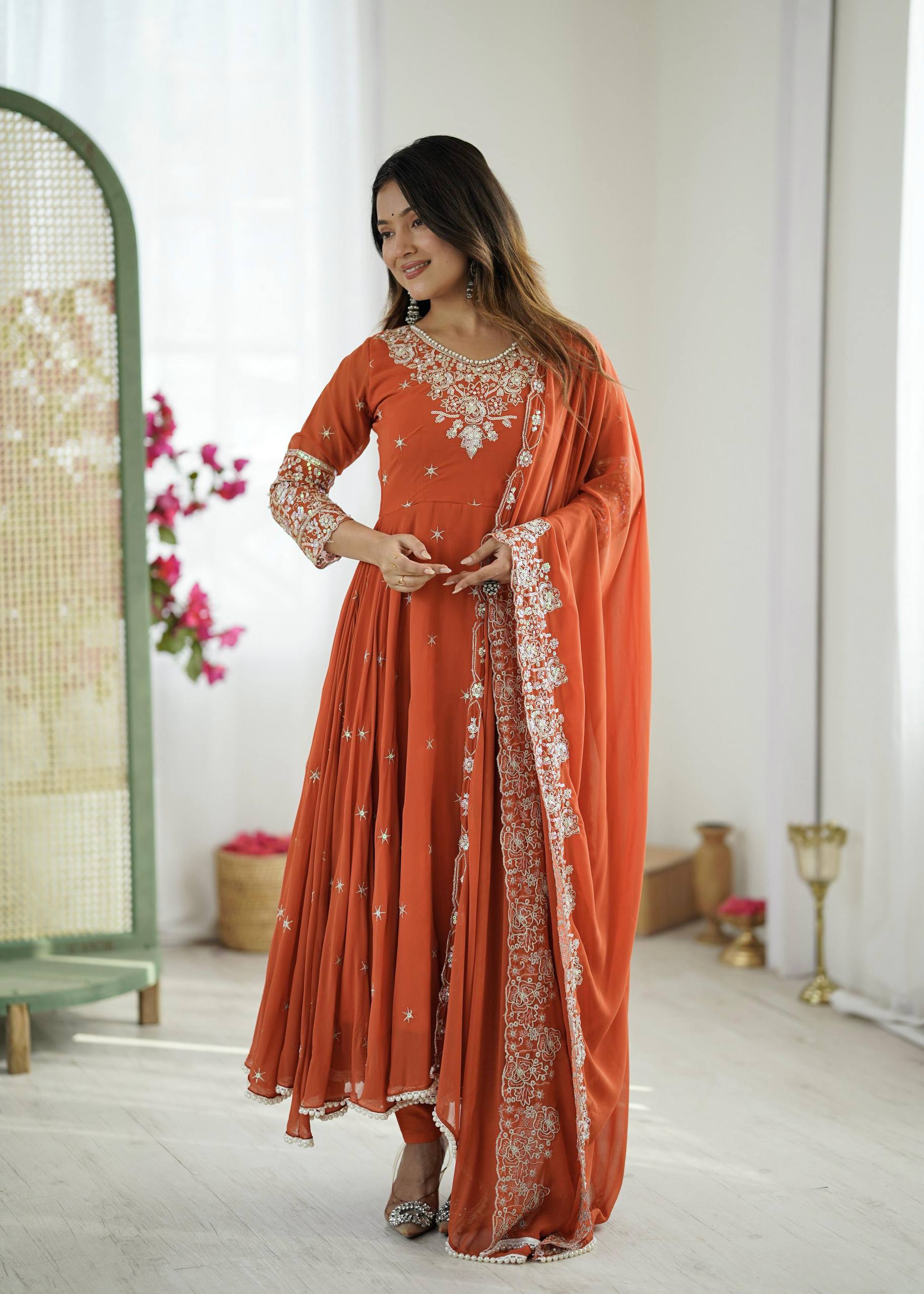 Elegant Embroidered Rembo Sequence Designer Anarkali Suit For Festivals