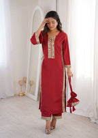 Elegant Mirror Work Kurti Pant Ensemble with Bell Sleeves